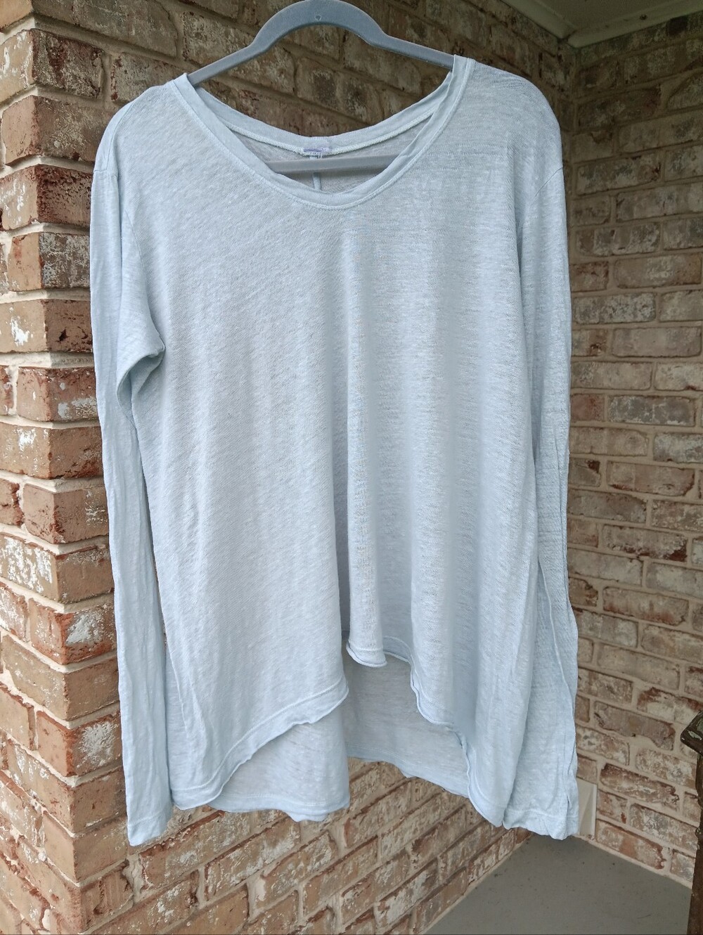 Wilt 100% Linen Long Sleeve Raw-Edge Hem Top